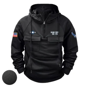 U.S. Air Force Roundel Tactical Quarter Zip Hoodie Personalized Heroic Tribute Tribute for U.S. Air Force Veterans Black