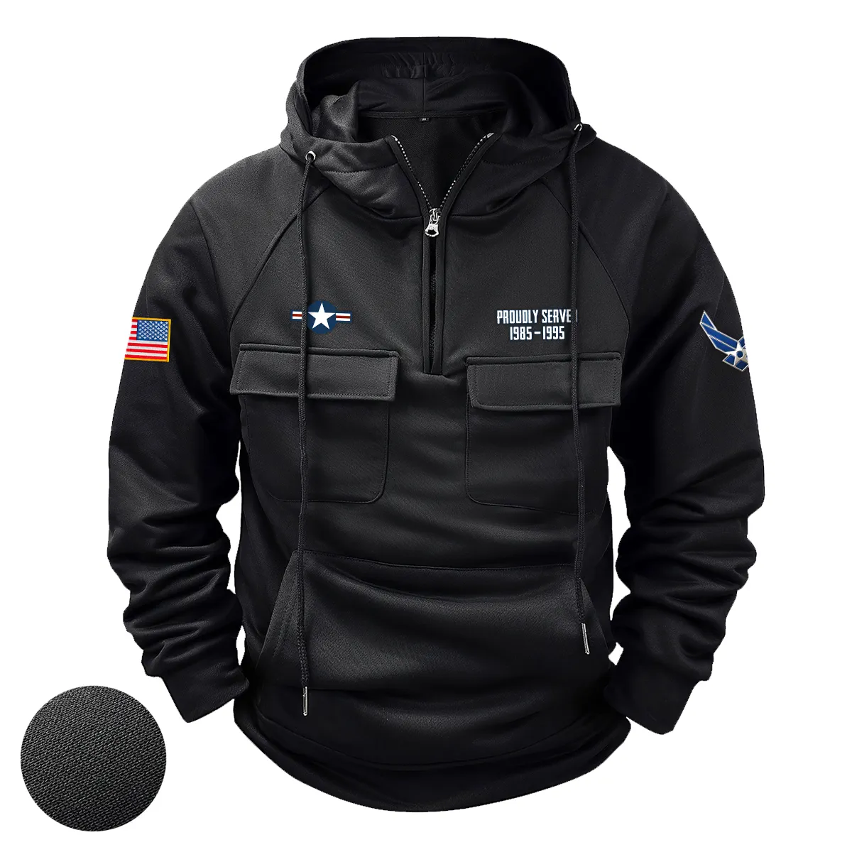 U.S. Air Force Roundel Tactical Quarter Zip Hoodie Personalized Heroic Tribute Tribute for U.S. Air Force Veterans Black U.S. Air Force Roundel Tactical Quarter Zip Hoodie Personalized Heroic Tribute Tribute for U.S. Air Force Veterans Black