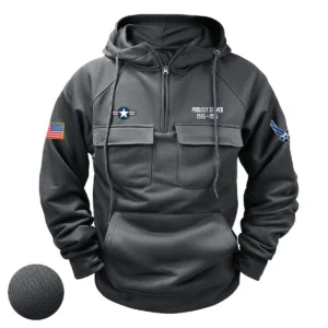 Faithful Service Inspired Custom U.S. Air Force Roundel Tactical Quarter Zip Hoodie for U.S. Air Force Veterans Gray