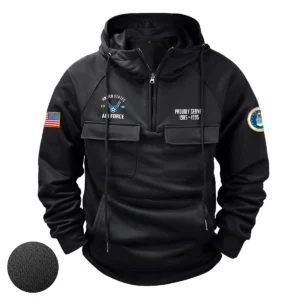 Faithful Pride Edition Personalized U.S. Air Force Tactical Quarter Zip Hoodie for U.S. Air Force Veterans Black