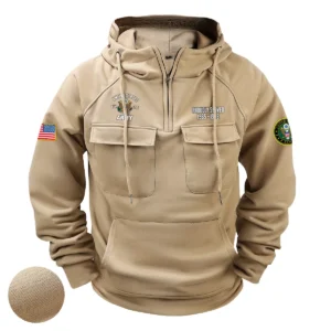 Personalized U.S. Army Tactical Quarter Zip Hoodie Faithful Patriotism Gift for U.S. Army Veterans Khaki