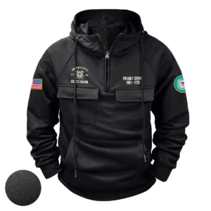 Personalized U.S. Coast Guard Tactical Quarter Zip Hoodie Celebrating Dedicated Valor for U.S. Coast Guard Veterans Black