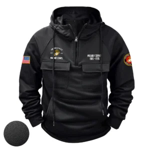 Personalized U.S. Marine Corps Tactical Quarter Zip Hoodie Dedicated Legacy Gift for U.S. Marine Corps Veterans Black