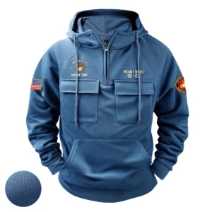 Dedicated Freedom Custom U.S. Marine Corps Tactical Quarter Zip Hoodie for U.S. Marine Corps Veterans Blue
