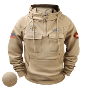 U.S. Marine Corps Tactical Quarter Zip Hoodie Personalized Dedicated Courage Tribute for U.S. Marine Corps Veterans Khaki