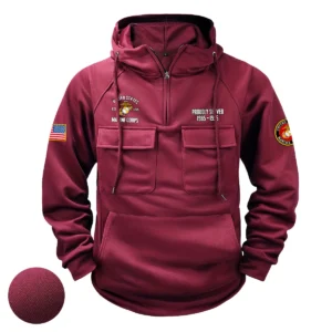 Custom Dedicated Sacrifice U.S. Marine Corps Tactical Quarter Zip Hoodie Honoring U.S. Marine Corps Veterans Wine Red