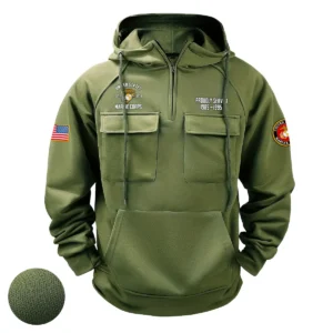 U.S. Marine Corps Veterans Dedicated Pride Custom U.S. Marine Corps Tactical Quarter Zip Hoodie Army Green