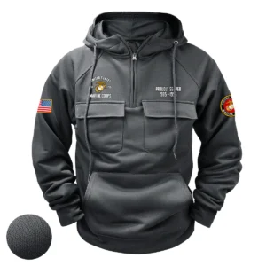 Personalized U.S. Marine Corps Tactical Quarter Zip Hoodie Celebrating Dedicated Brotherhood for U.S. Marine Corps Veterans Gray