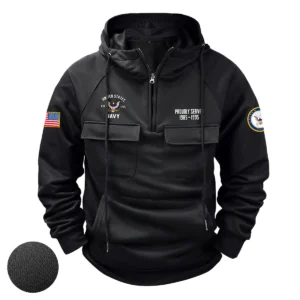 Dedicated Commitment Inspired Custom U.S. Navy Tactical Quarter Zip Hoodie for U.S. Navy Veterans Black