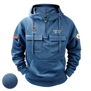 U.S. Navy Tactical Quarter Zip Hoodie Custom Dedicated Devotion Salute to U.S. Navy Veterans Blue
