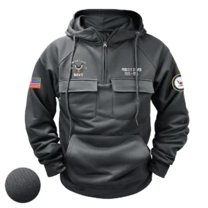 Dedicated Patriotism Custom U.S. Navy Tactical Quarter Zip Hoodie for U.S. Navy Veterans Gray
