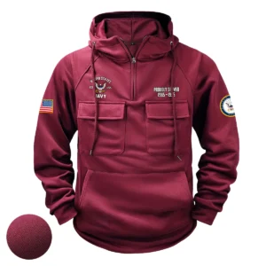 Custom Dedicated Spirit U.S. Navy Tactical Quarter Zip Hoodie Honoring U.S. Navy Veterans Wine Red