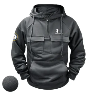 Proud Military Veterans Personalized Under Armour x U.S. Military Branch Tactical Quarter Zip Hoodie Mighty Honor Edition Gray