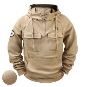 Mighty Sacrifice Edition Personalized 5.11 Tactical x U.S. Military Branch Tactical Quarter Zip Hoodie for Military Veterans Khaki