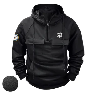 Proud Military Veterans Personalized ADS, Inc. x U.S. Military Branch Tactical Quarter Zip Hoodie Mighty Commitment Edition Black