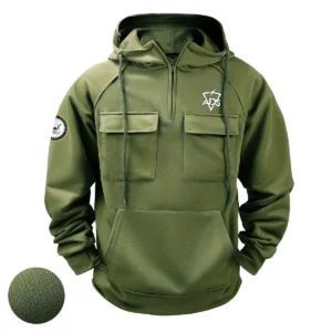 ADS, Inc. x U.S. Military Branch Tactical Quarter Zip Hoodie Personalized Mighty Patriotism Tribute for Military Veterans Army Green