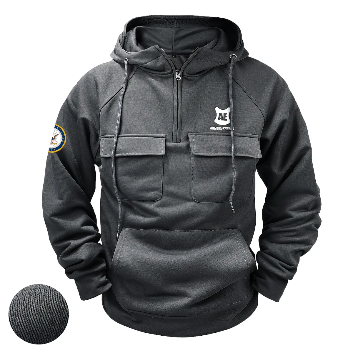 Grateful Duty Custom Armor Express x U.S. Military Branch Tactical Quarter Zip Hoodie for Military Veterans Gray Grateful Duty Custom Armor Express x U.S. Military Branch Tactical Quarter Zip Hoodie for Military Veterans Gray