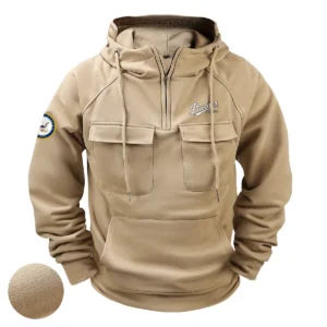 Custom Timeless Legacy Danner x U.S. Military Branch Tactical Quarter Zip Hoodie Honoring Military Veterans Khaki
