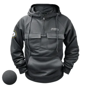 Personalized General Dynamics x U.S. Military Branch Tactical Quarter Zip Hoodie Celebrating Timeless Spirit for Military Veterans Gray