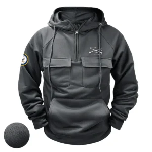 Military Veterans Gallant Freedom Custom Grunt Style x U.S. Military Branch Tactical Quarter Zip Hoodie Gray
