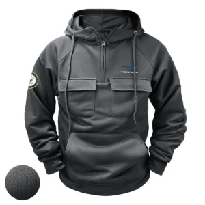 Lockheed Martin x U.S. Military Branch Tactical Quarter Zip Hoodie Personalized Gallant Heritage Tribute for Military Veterans Gray