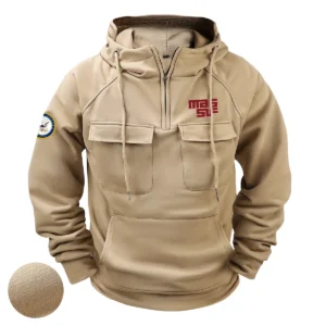 Personalized Massif x U.S. Military Branch Tactical Quarter Zip Hoodie Gallant Fortitude Gift for Military Veterans Khaki