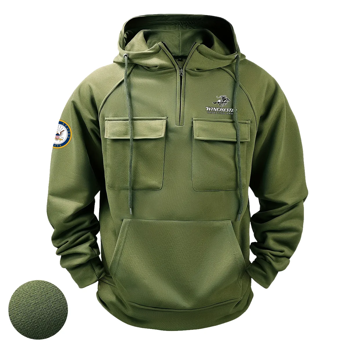 Winchester Repeating Arms x U.S. Military Branch Tactical Quarter Zip Hoodie Custom Vigilant Courage Salute to Military Veterans Army Green Winchester Repeating Arms x U.S. Military Branch Tactical Quarter Zip Hoodie Custom Vigilant Courage Salute to Military Veterans Army Green