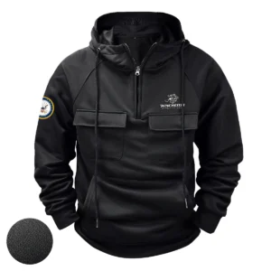 Vigilant Commitment Edition Personalized Winchester Repeating Arms x U.S. Military Branch Tactical Quarter Zip Hoodie for Military Veterans Black