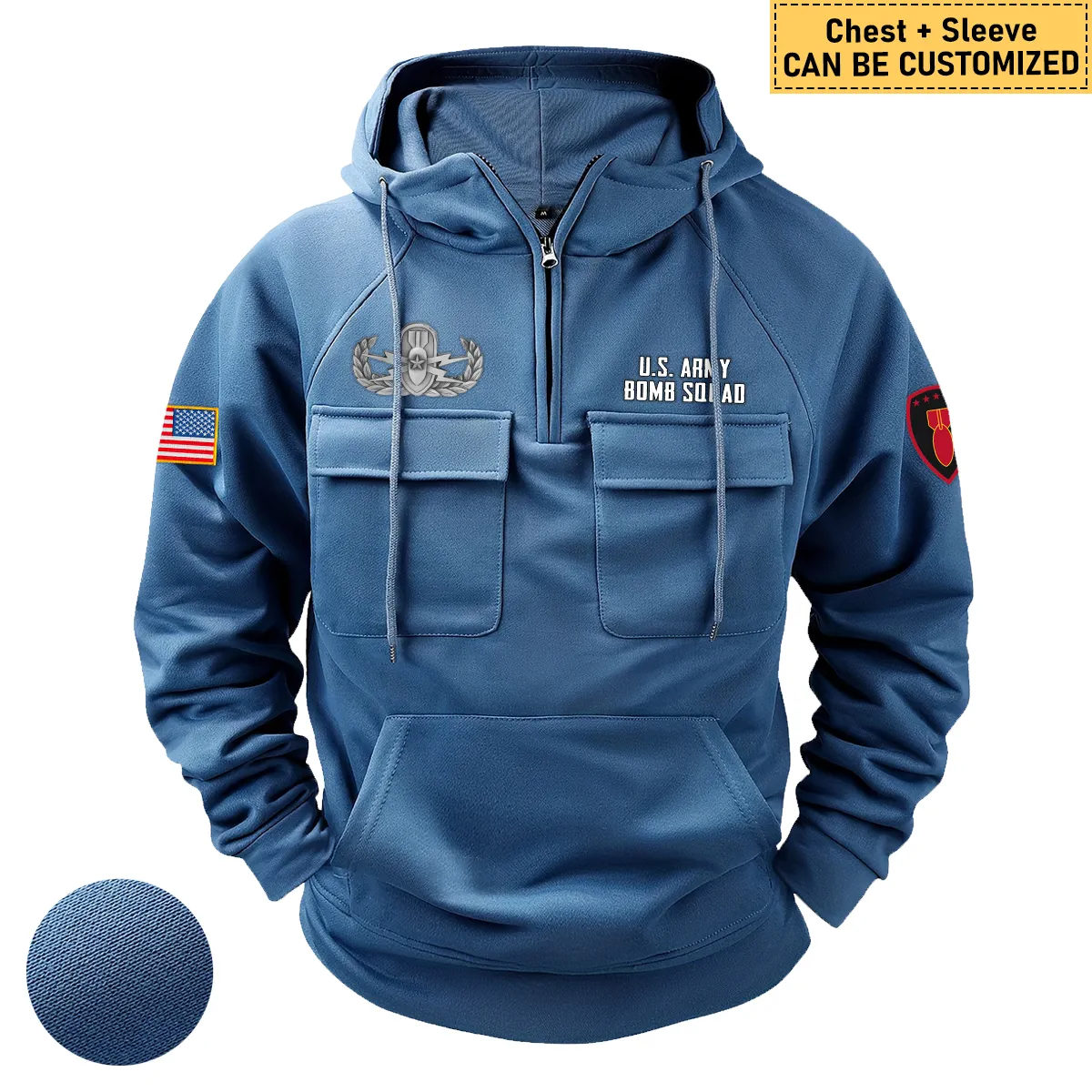 EOD Veterans Vigilant Heritage Custom EOD Explosive Ordnance Disposal Tactical Quarter Zip Hoodie Blue