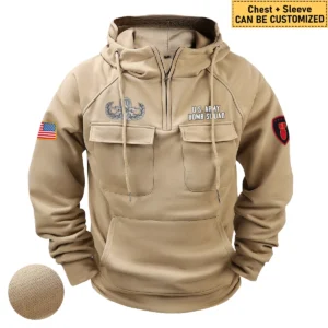 Vigilant Excellence Inspired Custom EOD Explosive Ordnance Disposal Tactical Quarter Zip Hoodie for EOD Veterans Khaki