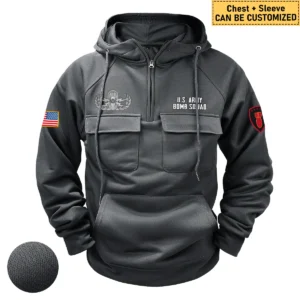 EOD Explosive Ordnance Disposal Tactical Quarter Zip Hoodie Custom Vigilant Respect Salute to EOD Veterans Gray