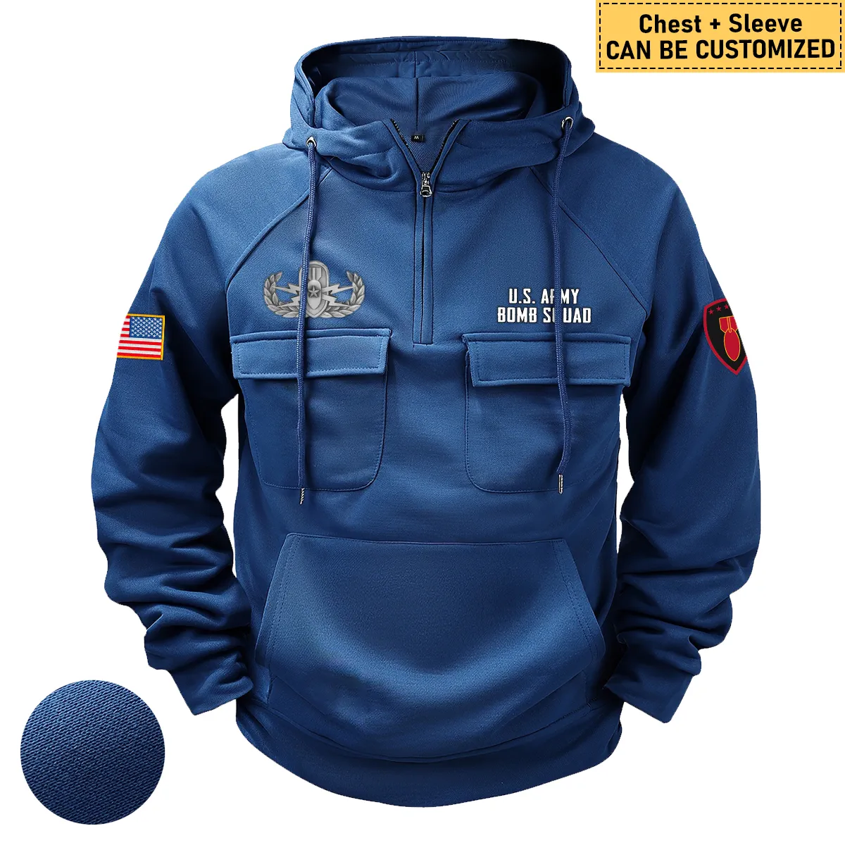 Personalized EOD Explosive Ordnance Disposal Tactical Quarter Zip Hoodie Vigilant Spirit Gift for EOD Veterans Dark Blue