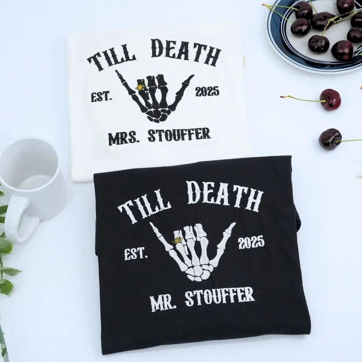 Custom Embroidered Skeleton Till Death Married Couple Mr Mrs Matching Newlywed Husband and Wife Sweatshirt or Hoodie Custom Embroidered Skeleton Till Death Married Couple Mr Mrs Matching Newlywed Husband and Wife Sweatshirt or Hoodie