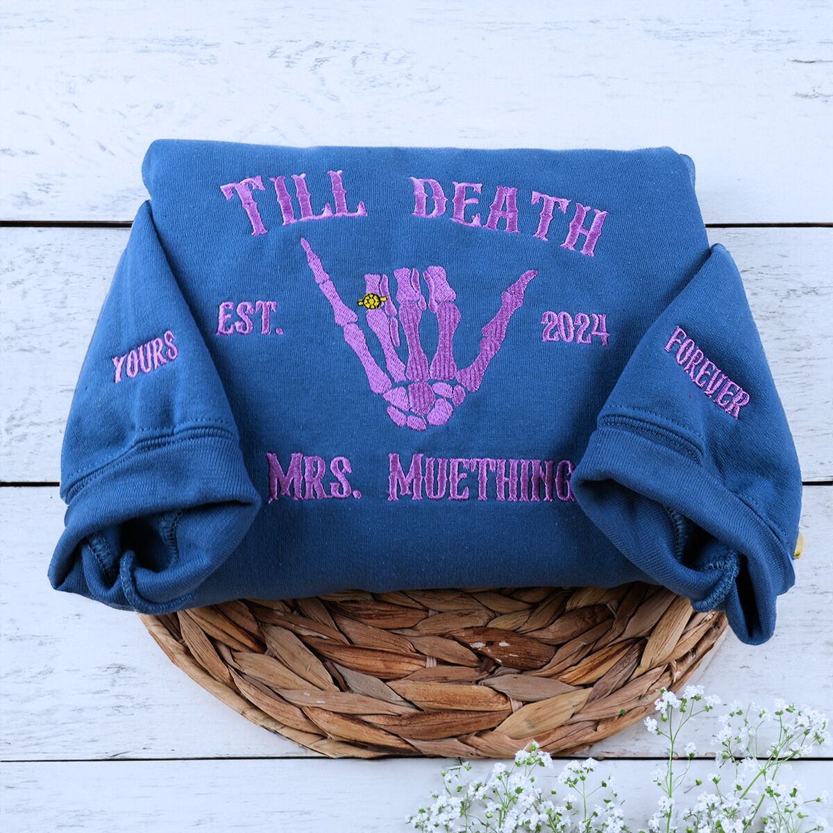 Custom Embroidered Skeleton Till Death Married Couple Mr Mrs Matching Newlywed Husband and Wife Sweatshirt or Hoodie Custom Embroidered Skeleton Till Death Married Couple Mr Mrs Matching Newlywed Husband and Wife Sweatshirt or Hoodie