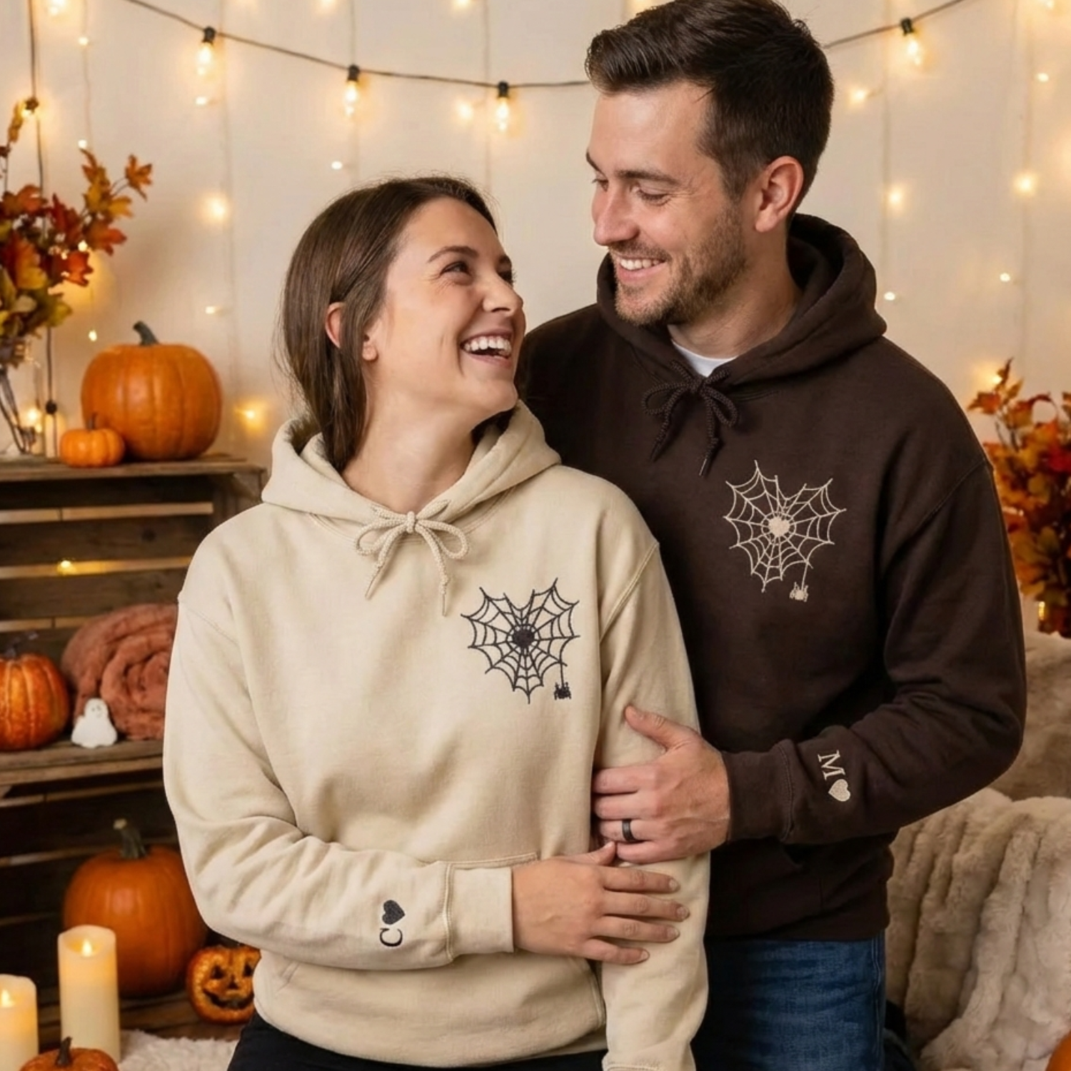 Spider Web Heart Hoodie or Sweatshirt, Custom Embroidered Valentine’s Day Gifts for New Couples Spider Web Heart Hoodie or Sweatshirt, Custom Embroidered Valentine’s Day Gifts for New Couples