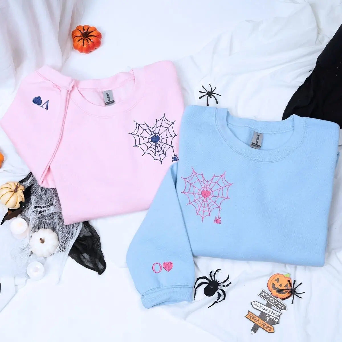 Spider Web Heart Hoodie or Sweatshirt, Custom Embroidered Valentine’s Day Gifts for New Couples Spider Web Heart Hoodie or Sweatshirt, Custom Embroidered Valentine’s Day Gifts for New Couples