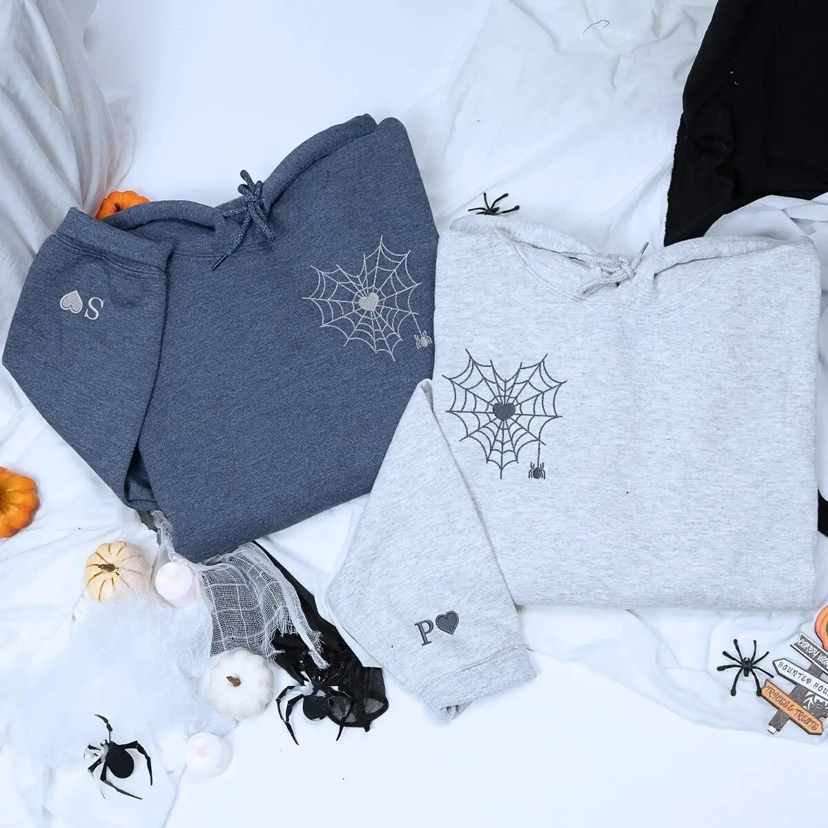 Spider Web Heart Hoodie or Sweatshirt, Custom Embroidered Valentine’s Day Gifts for New Couples Spider Web Heart Hoodie or Sweatshirt, Custom Embroidered Valentine’s Day Gifts for New Couples