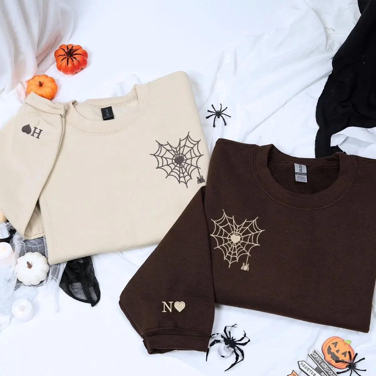 Spider Web Heart Hoodie or Sweatshirt, Custom Embroidered Valentine’s Day Gifts for New Couples Spider Web Heart Hoodie or Sweatshirt, Custom Embroidered Valentine’s Day Gifts for New Couples