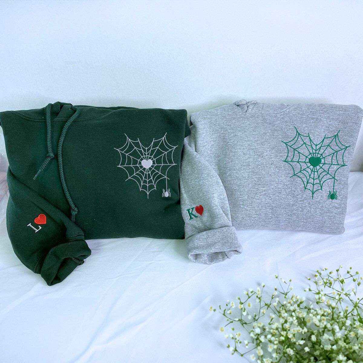 Spider Web Heart Hoodie or Sweatshirt, Custom Embroidered Valentine’s Day Gifts for New Couples Spider Web Heart Hoodie or Sweatshirt, Custom Embroidered Valentine’s Day Gifts for New Couples