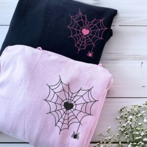 Spider Web Heart Hoodie or Sweatshirt, Custom Embroidered Valentine's Day Gifts for New Couples 7 Heart Spider Embroidered Sweatshirt 3.jpg