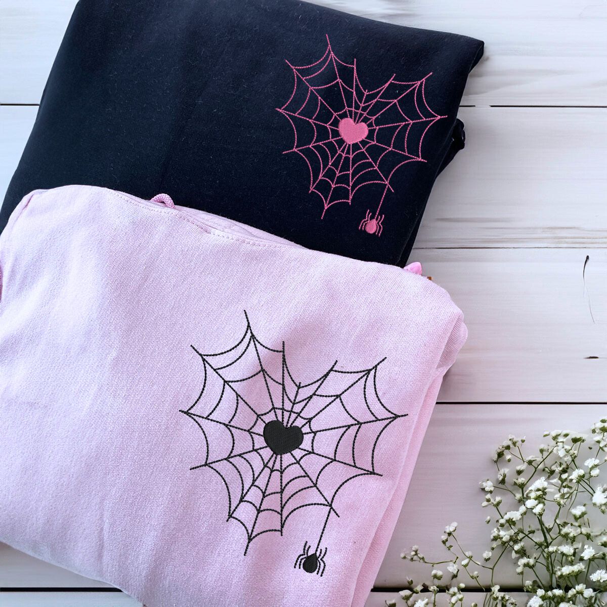 Spider Web Heart Hoodie or Sweatshirt, Custom Embroidered Valentine’s Day Gifts for New Couples Spider Web Heart Hoodie or Sweatshirt, Custom Embroidered Valentine’s Day Gifts for New Couples