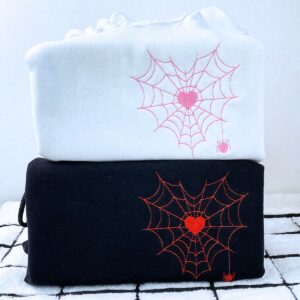 Spider Web Heart Hoodie or Sweatshirt, Custom Embroidered Valentine's Day Gifts for New Couples 8 Heart Spider Embroidered Sweatshirt 5.jpg