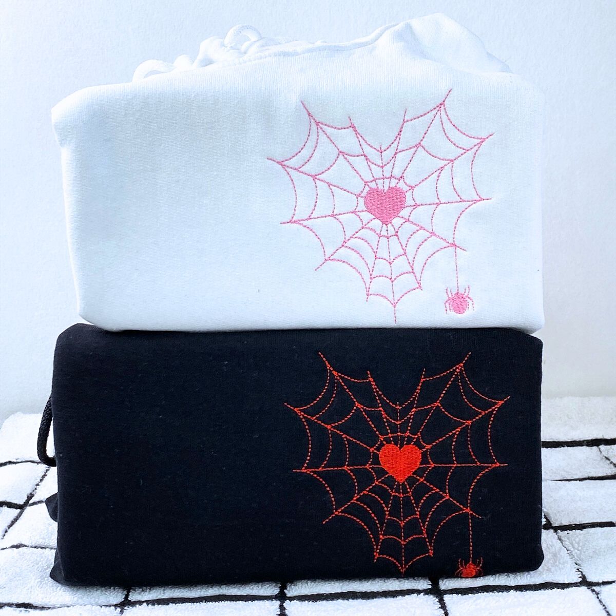 Spider Web Heart Hoodie or Sweatshirt, Custom Embroidered Valentine’s Day Gifts for New Couples Spider Web Heart Hoodie or Sweatshirt, Custom Embroidered Valentine’s Day Gifts for New Couples