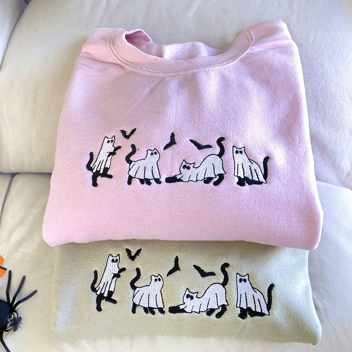 Embroidered Ghost Sweatshirt, Halloween Sweatshirt, Ghost with Black Cat Hoodie Embroidered Ghost Sweatshirt, Halloween Sweatshirt, Ghost with Black Cat Hoodie