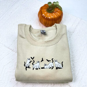 Embroidered Ghost Sweatshirt, Halloween Sweatshirt, Ghost with Black Cat Hoodie 1 halloween sweatshirt 2.jpg