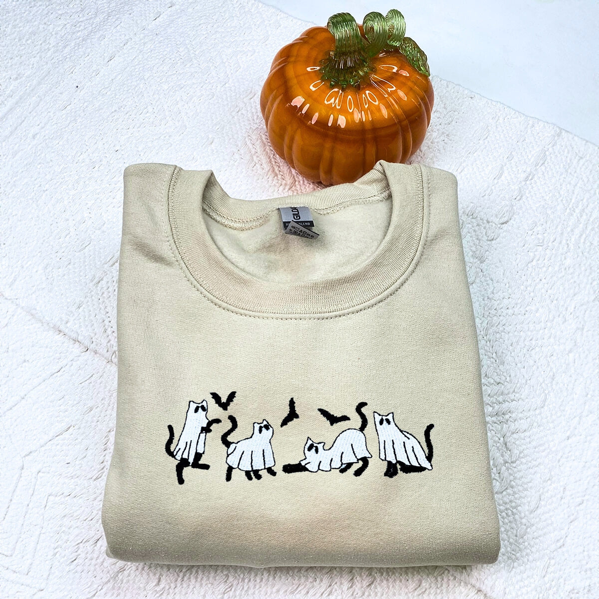 Embroidered Ghost Sweatshirt, Halloween Sweatshirt, Ghost with Black Cat Hoodie Embroidered Ghost Sweatshirt, Halloween Sweatshirt, Ghost with Black Cat Hoodie