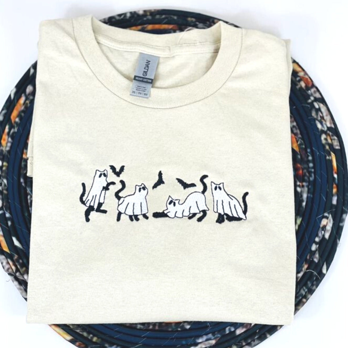 Embroidered Ghost Sweatshirt, Halloween Sweatshirt, Ghost with Black Cat Hoodie Embroidered Ghost Sweatshirt, Halloween Sweatshirt, Ghost with Black Cat Hoodie
