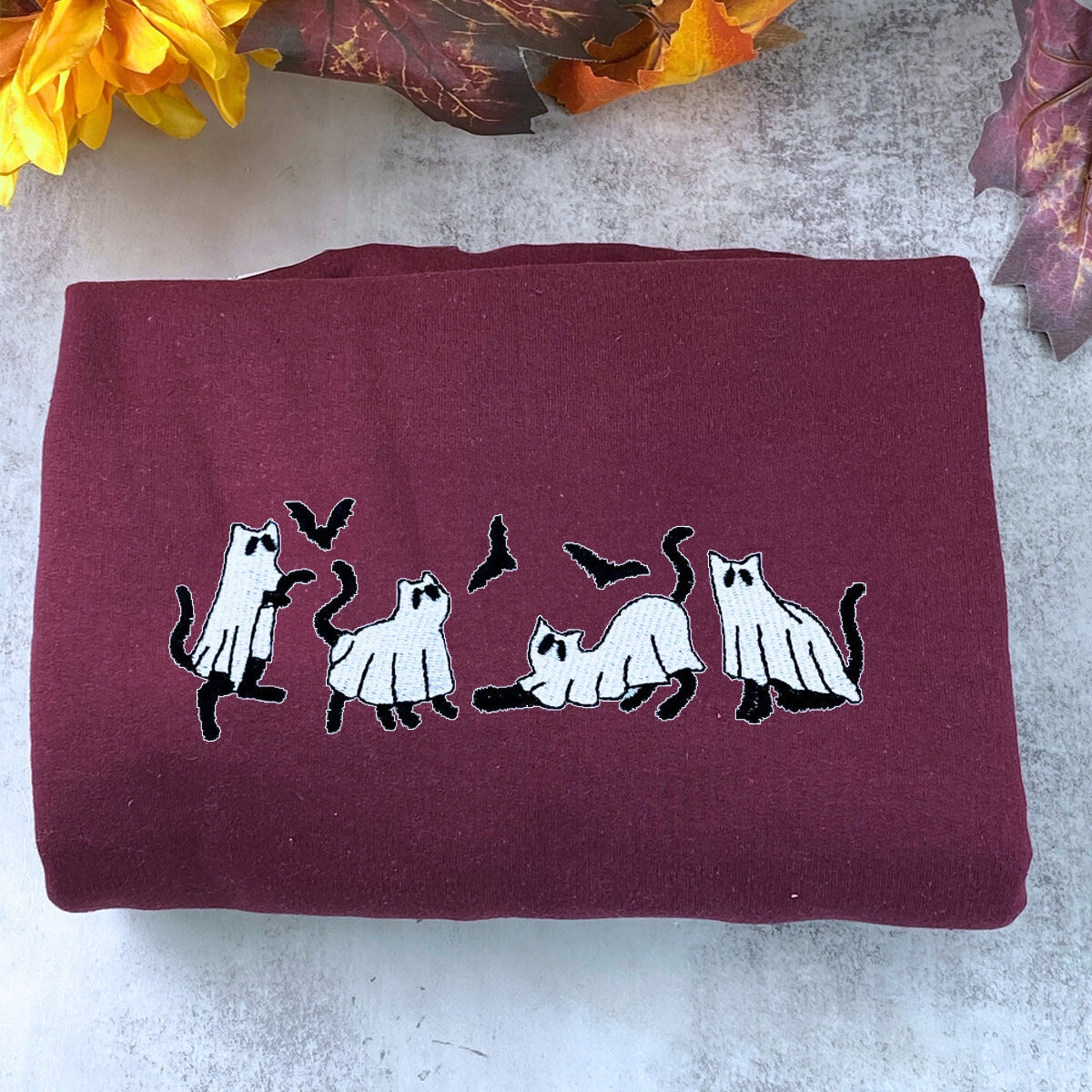 Embroidered Ghost Sweatshirt, Halloween Sweatshirt, Ghost with Black Cat Hoodie Embroidered Ghost Sweatshirt, Halloween Sweatshirt, Ghost with Black Cat Hoodie