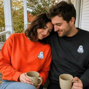 Halloween Couples Ghost Crewneck Embroidered Sweatshirt or Hoodie for Women Men