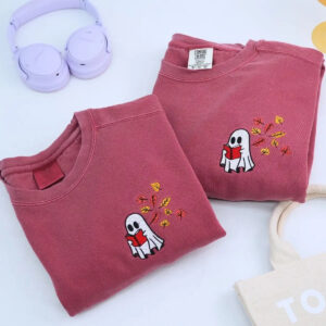 Comfort Color® Embroidered Halloween Ghost Book Lover T-Shirt or Sweatshirt